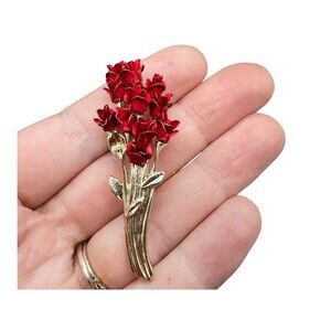 Vintage Red Flower Bouquet Arrangement Brooch Pin